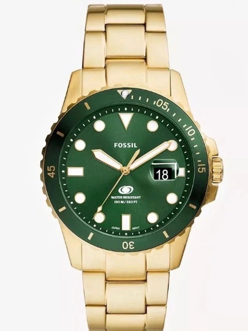 Fossil green  Dive 42mm Three-Hand Date Gold-Tone Men's Watch